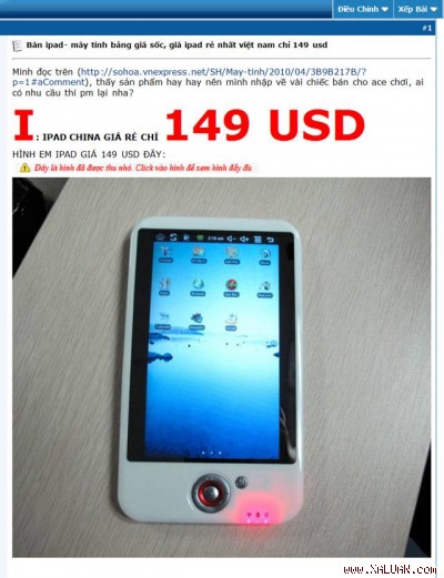 ipad nhái được rao bán trên mạng với giá 149 usd.
