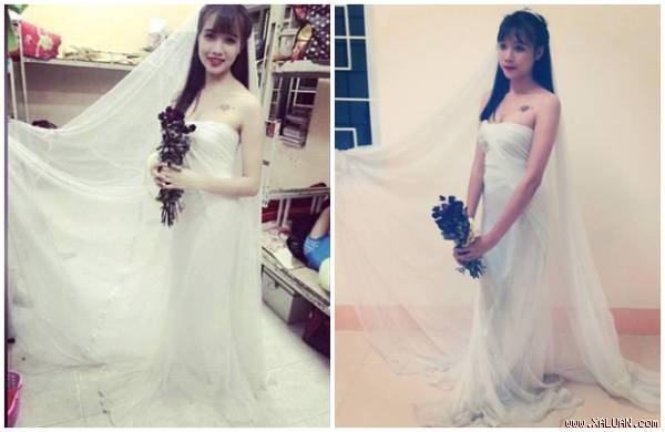 Cô nàng dùng màn tuyn làm váy cưới khiến dân mạng thích thú